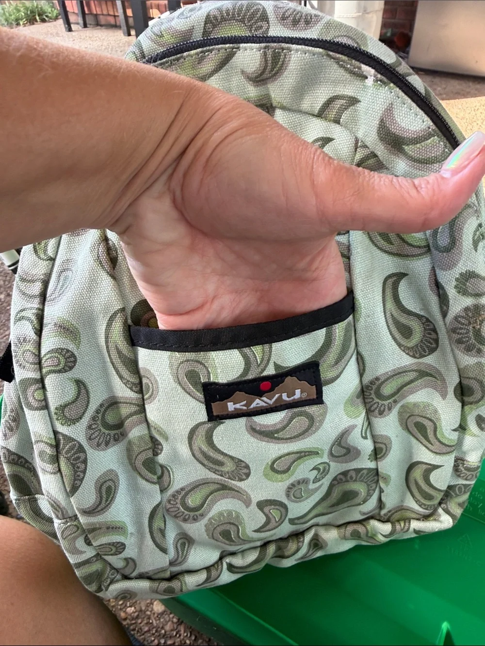 Kavu Light Green Paisley Print Backpack